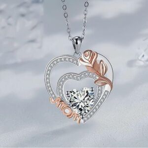 Mom Necklace in Sterling Silver with a Beautiful Cubic Zirconia at its center